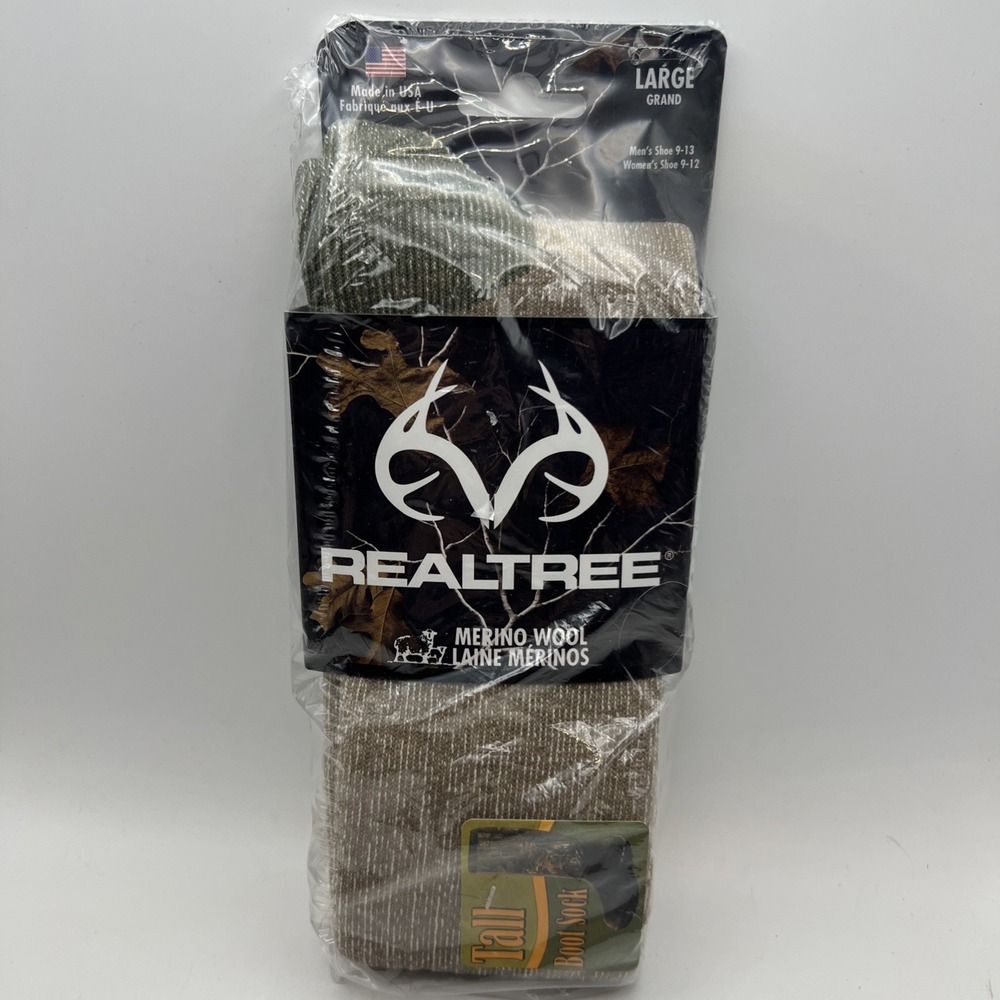 Realtree Men's 80% Merino Wool Over The Calf  Tall Boot Socks 1 Pair Pack